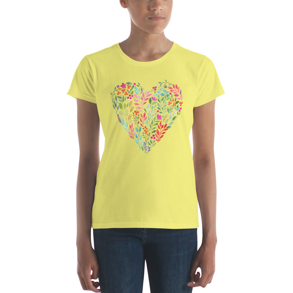 Watercolor Floral Heart Women's short sleeve t-shirt-T-shirt-PureDesignTees