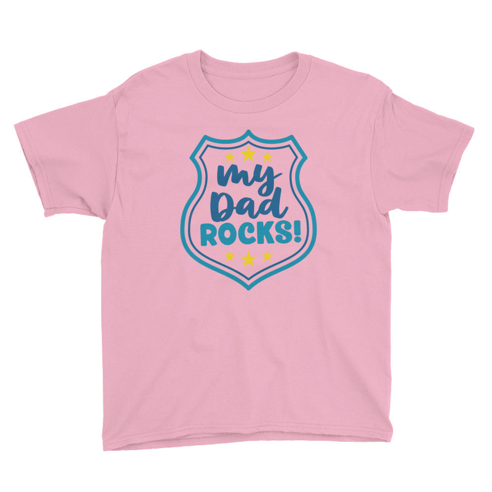 My Dad Rocks Police Kid Youth Short Sleeve T-Shirt-youth t-shirt-PureDesignTees