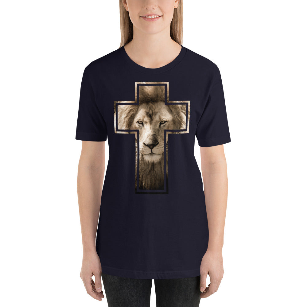 Lion Stare from the Cross Short-Sleeve Unisex T-Shirt-t-shirt-PureDesignTees