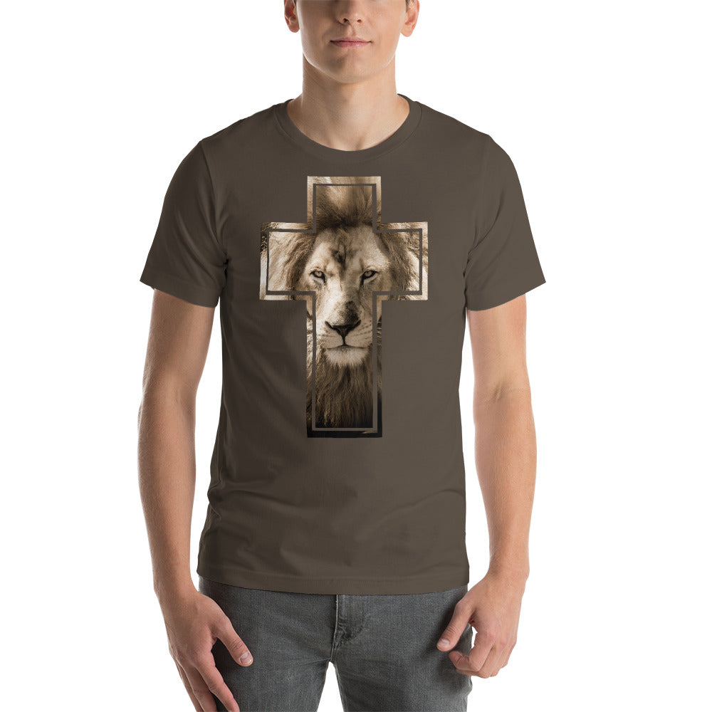 Lion Stare from the Cross Short-Sleeve Unisex T-Shirt-T-shirt-PureDesignTees
