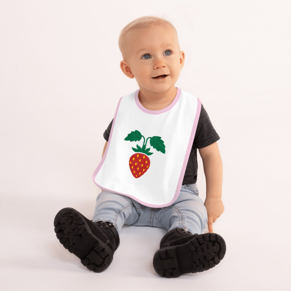 Strawberry Embroidered Baby Bib-Baby Bib-PureDesignTees