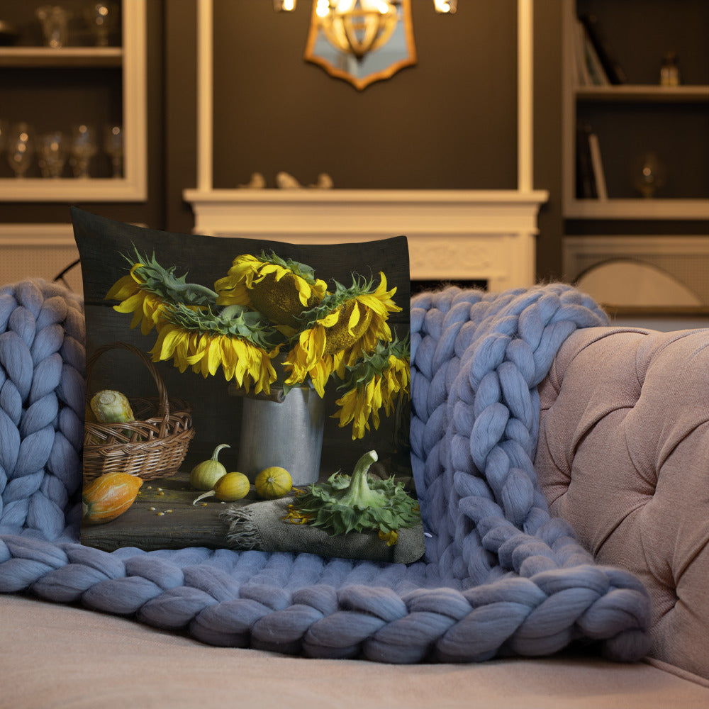 Sunflower Still Life Premium Pillow-Premium Throw Pillow-PureDesignTees