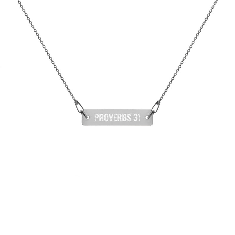 Proverbs 31 Engraved Silver Bar Chain Necklace-engraved Necklace-PureDesignTees