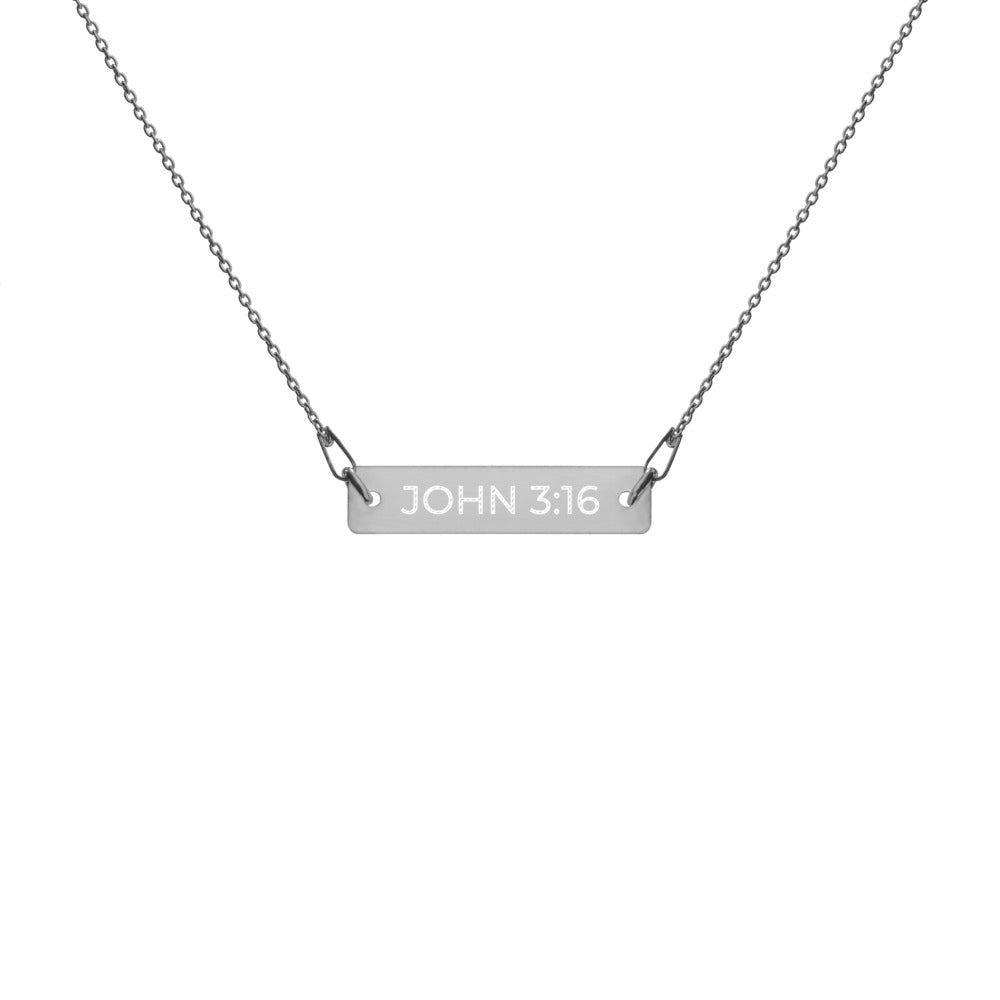 John 3:16 Engraved Silver Bar Chain Necklace-engraved Necklace-PureDesignTees