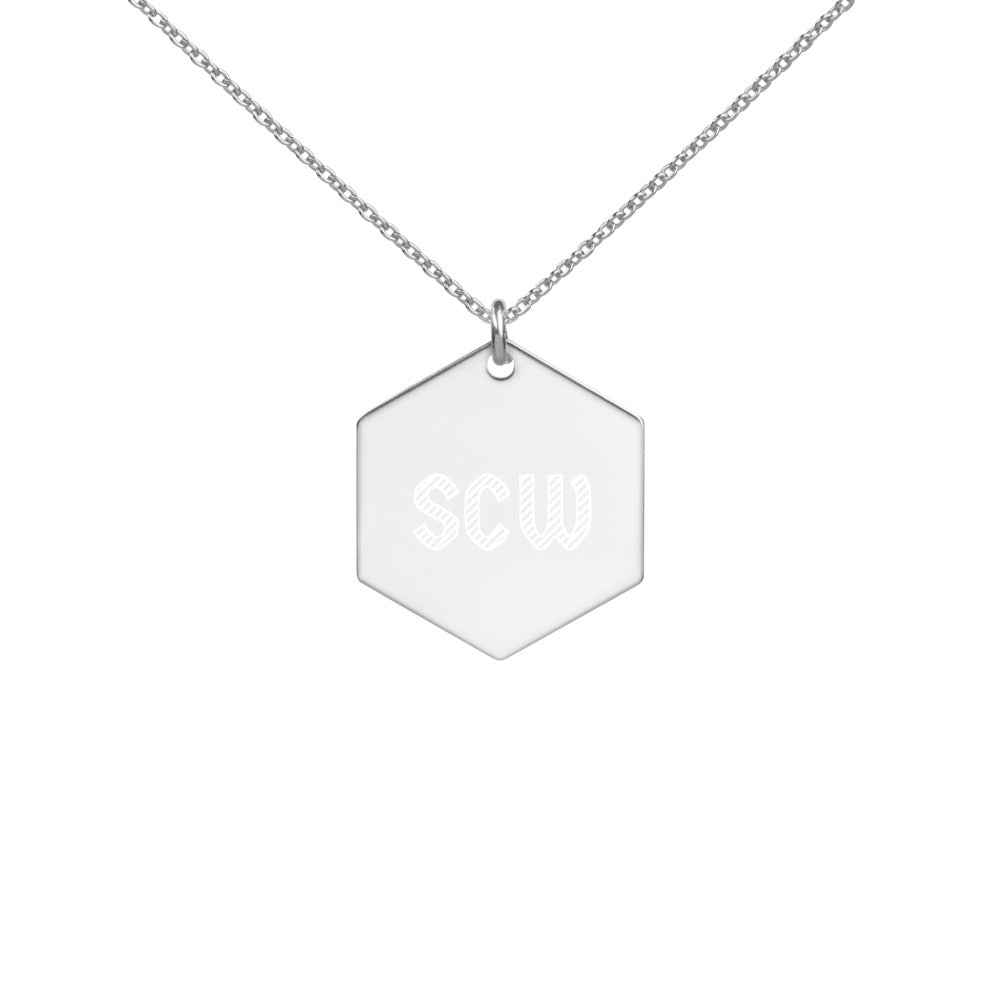 Custom Monogram Engraved Silver Hexagon Necklace-PureDesignTees