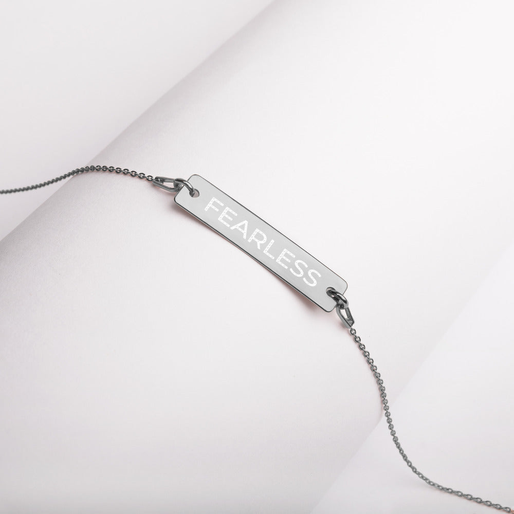 FEARLESS Engraved Silver Bar Chain Necklace-engraved Necklace-PureDesignTees