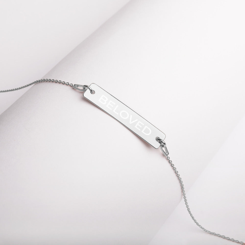 Beloved Engraved Silver Bar Chain Necklace-Necklace-PureDesignTees