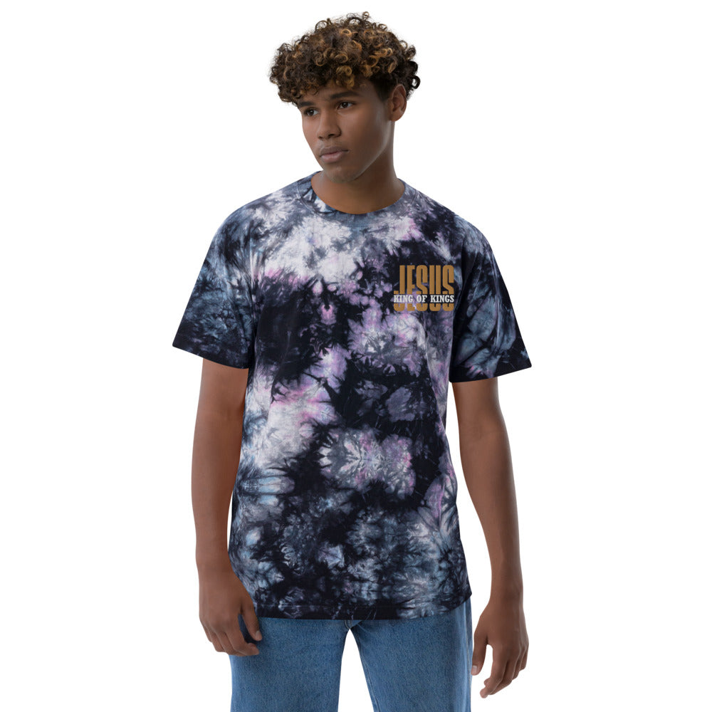 Jesus King of Kings Embroidered Oversized tie-dye t-shirt-Embroidered Tie-Dye T-Shirt-PureDesignTees