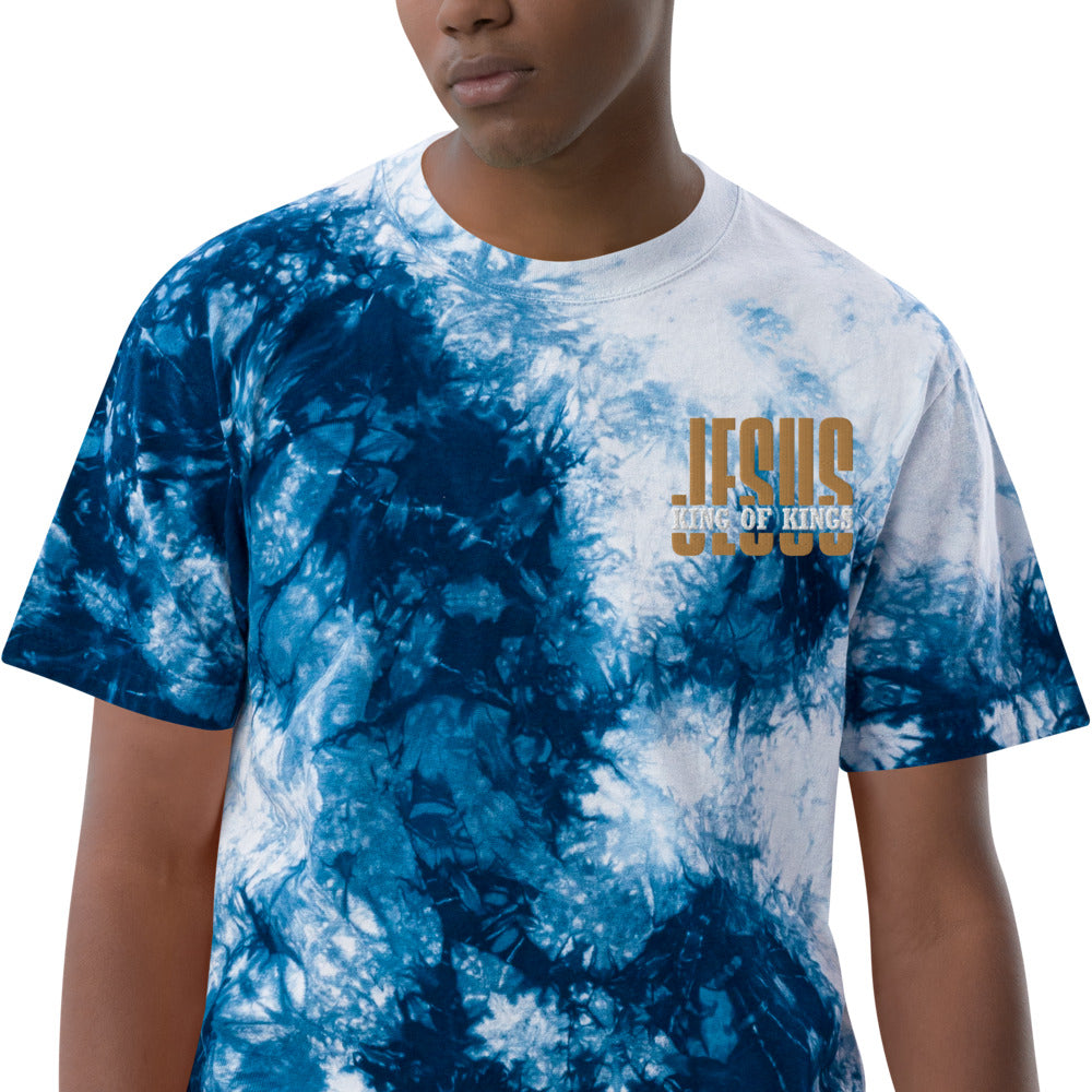 Jesus King of Kings Embroidered Oversized tie-dye t-shirt-Embroidered Tie-Dye T-Shirt-PureDesignTees
