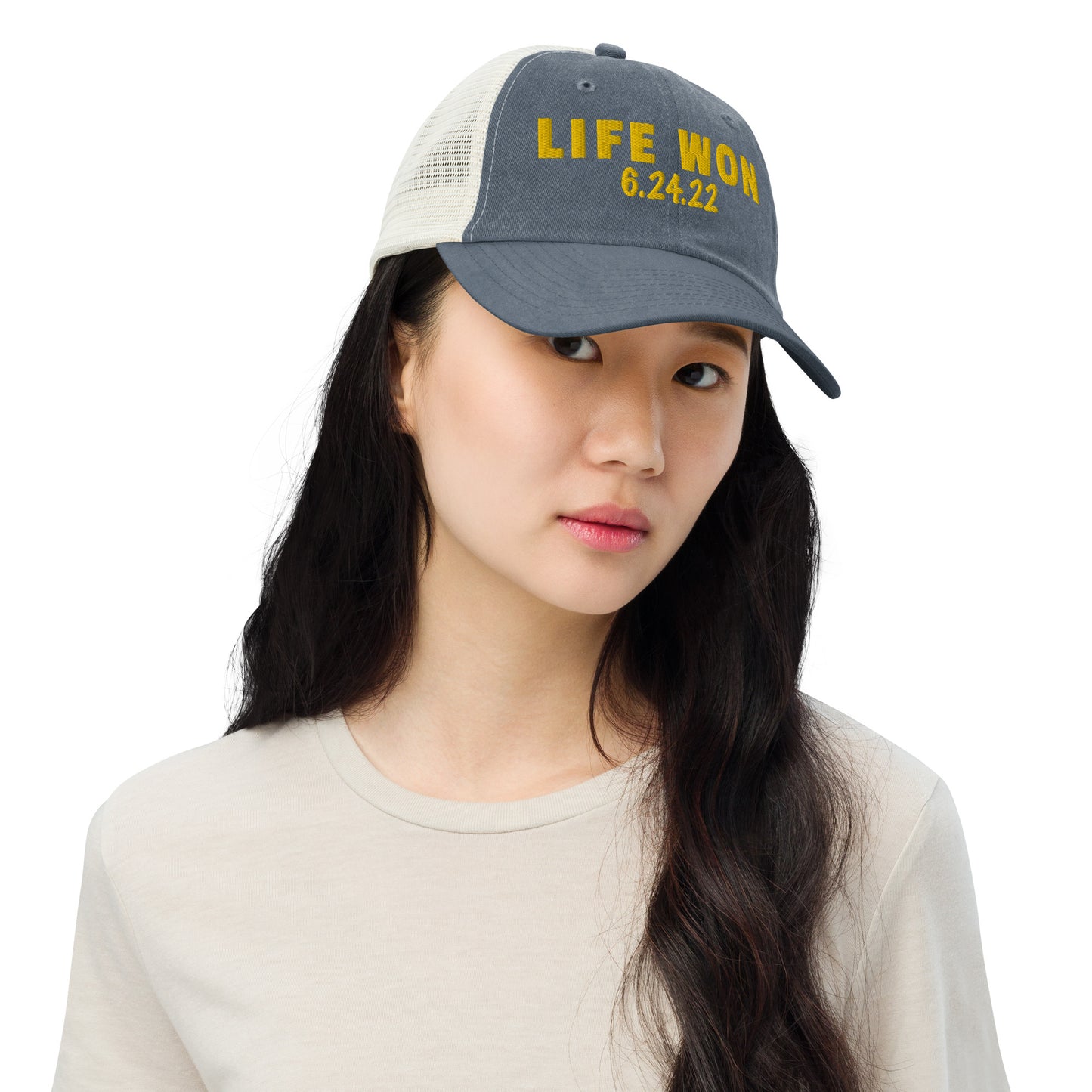 Life Won 6.24.22 Pro-Life Embroidered Pigment-dyed cap-PureDesignTees