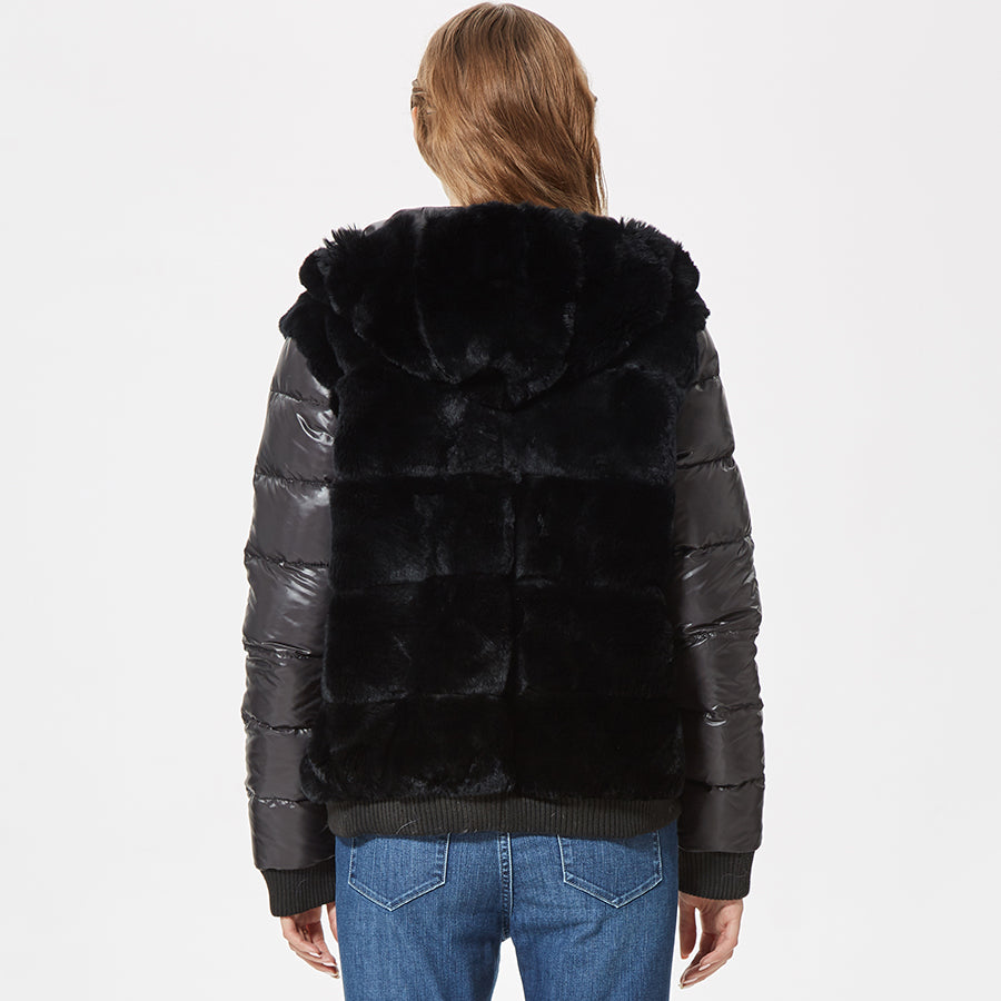 Real Rex Rabbit Hooded Fur Coat-fur coat-PureDesignTees