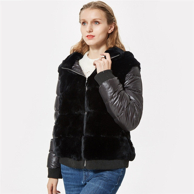 Real Rex Rabbit Hooded Fur Coat-fur coat-PureDesignTees