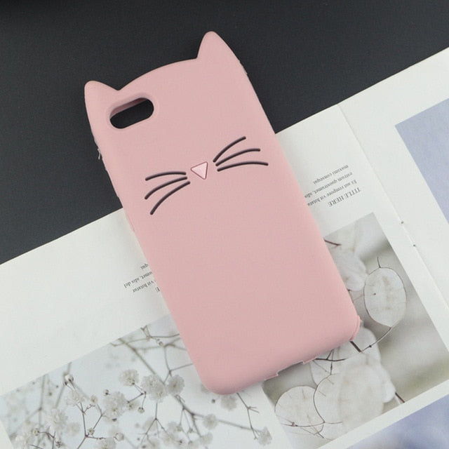 Cute 3D Cartoon Silicon Case for iPhone 11 12 Pro 7 8 Plus 6s 5 5S SE 4s XS Max XR Glitter Beard Cat Lovely Ears Cover for-Phone Case-PureDesignTees