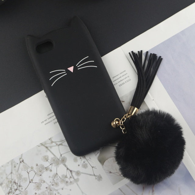 Cute 3D Cartoon Silicon Case for iPhone 11 12 Pro 7 8 Plus 6s 5 5S SE 4s XS Max XR Glitter Beard Cat Lovely Ears Cover for-Phone Case-PureDesignTees