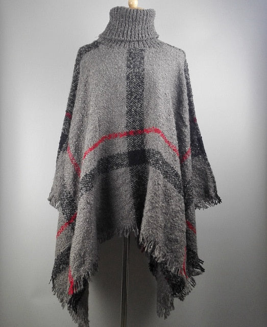 Fashion Women's Winter Warm Wool Plaid Knitting Poncho 7 Color To Choose From-Poncho-PureDesignTees