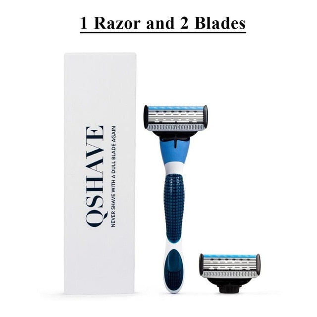 Premium QShave Brand Blue Men's Shaving Razor and Cartridges-razor-PureDesignTees