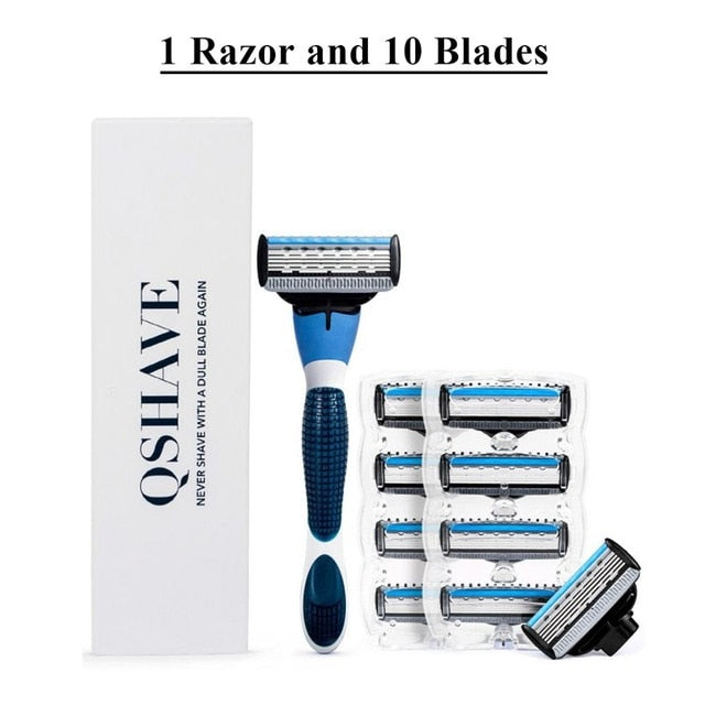 Premium QShave Brand Blue Men's Shaving Razor and Cartridges-razor-PureDesignTees