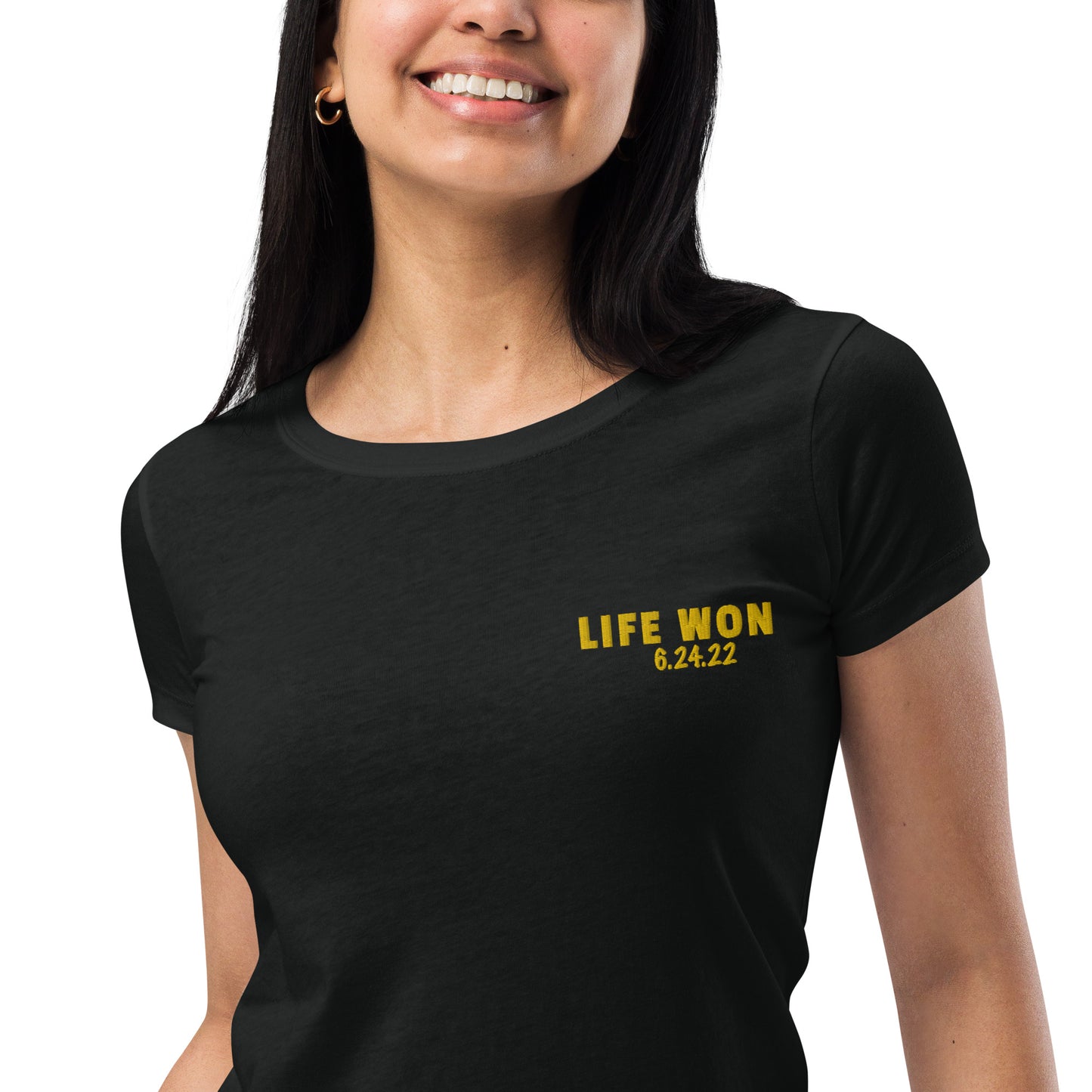 Life Won 6.24.22 Embroidered Women’s fitted t-shirt-Ladies T-Shirt-PureDesignTees