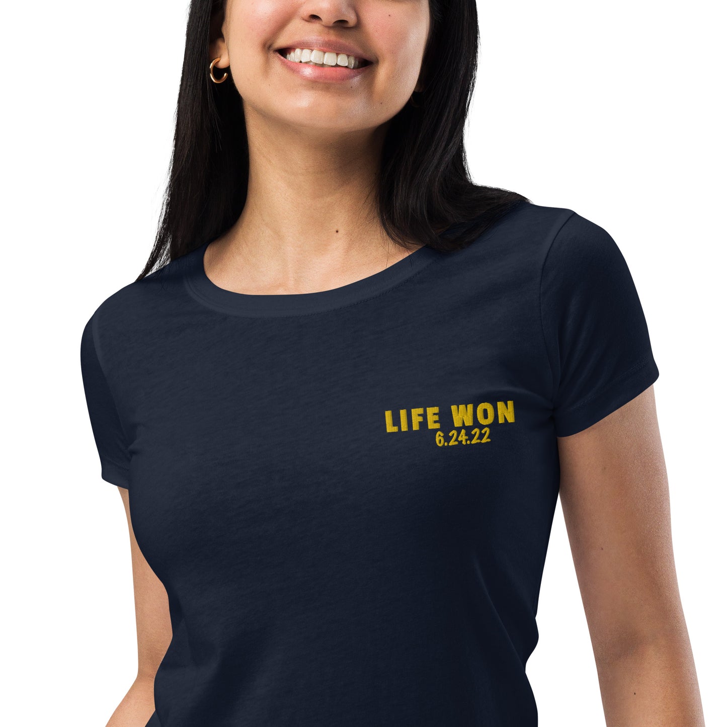 Life Won 6.24.22 Embroidered Women’s fitted t-shirt-Ladies T-Shirt-PureDesignTees