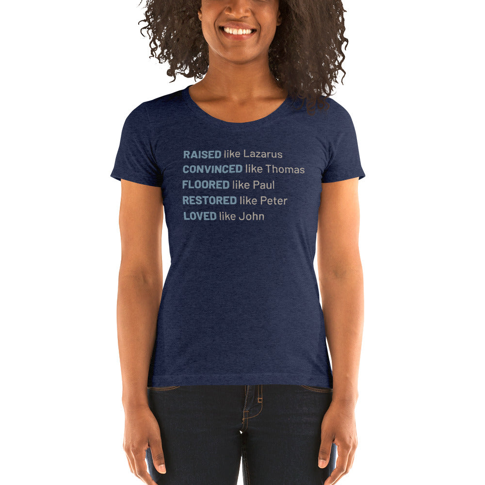 Raised Like Lazarus Ladies' short sleeve t-shirt-Ladies T-shirt-PureDesignTees